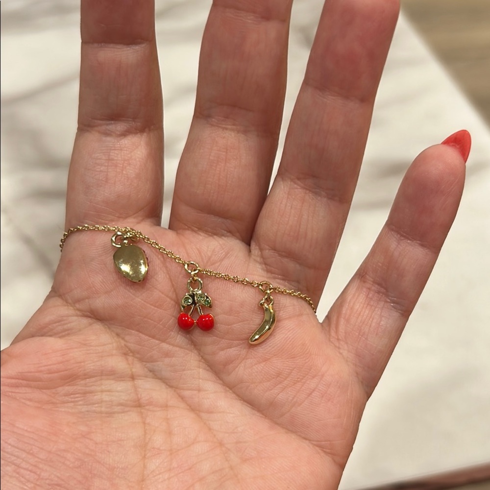 RACHEL Rachel Roy Gold and Red Cherry Charm Bracelet